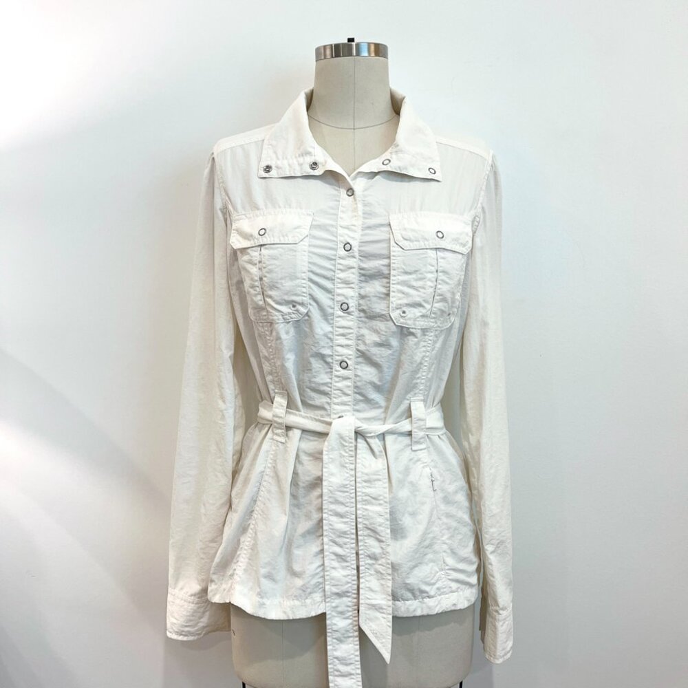 Lucy | Belted Safari-Style Lightweight Windbreaker - White / Sz S - Picture 2 of 11